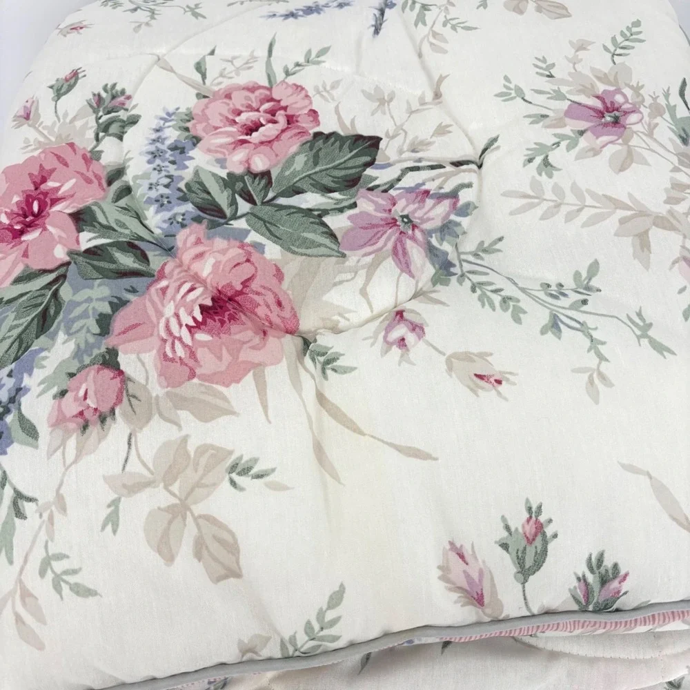 Vintage Bibb Co Charlotte II Floral Stripe Reversible Queen Comforter Pink Green